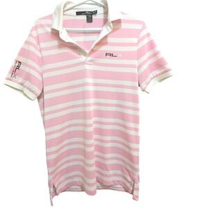 RLX Ralph Lauren Pink White Stripe Polo Shirt Golf Activewear Men's S
